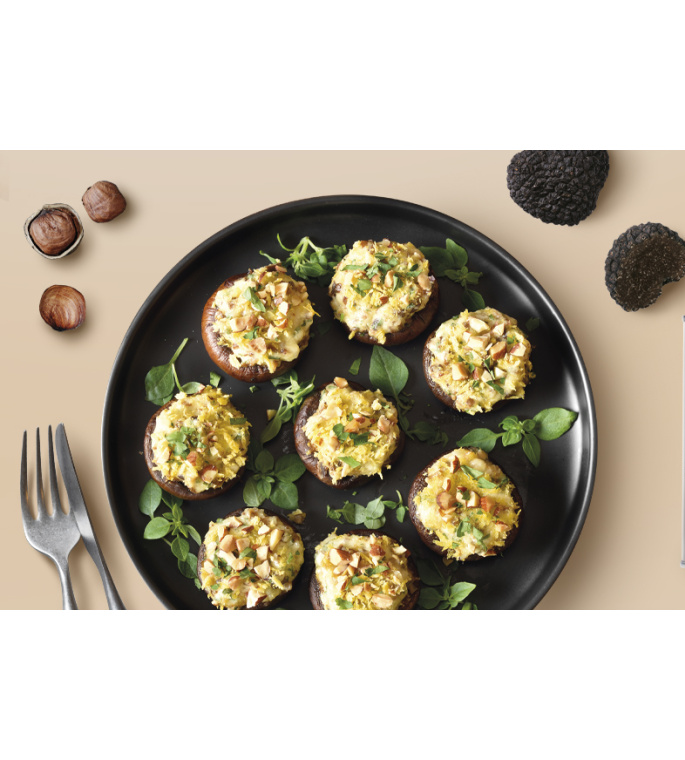 GEFÜLLTE CHAMPIGNONS MIT AROMATISCHEM TRÜFFEL-OLIVENÖL VON A L'OLIVIER