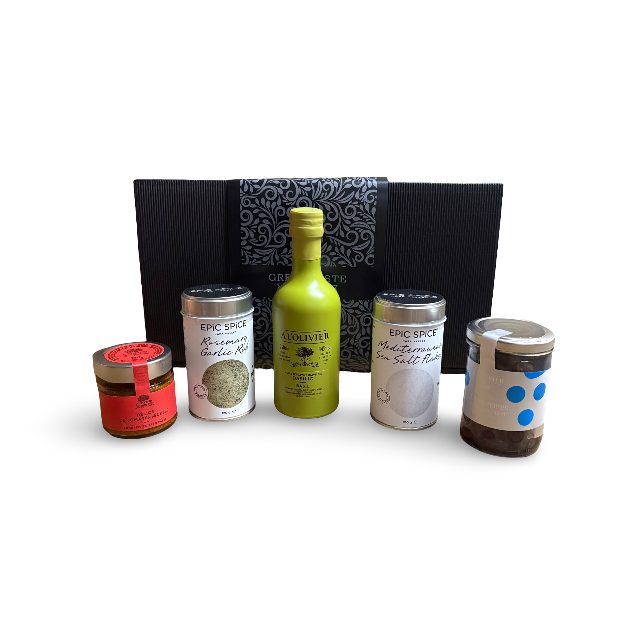 Mediterranes Geschenkset mit hochwertigem Olivenöl, Kräutern, Meersalz und Antipasti für Feinschmecker"