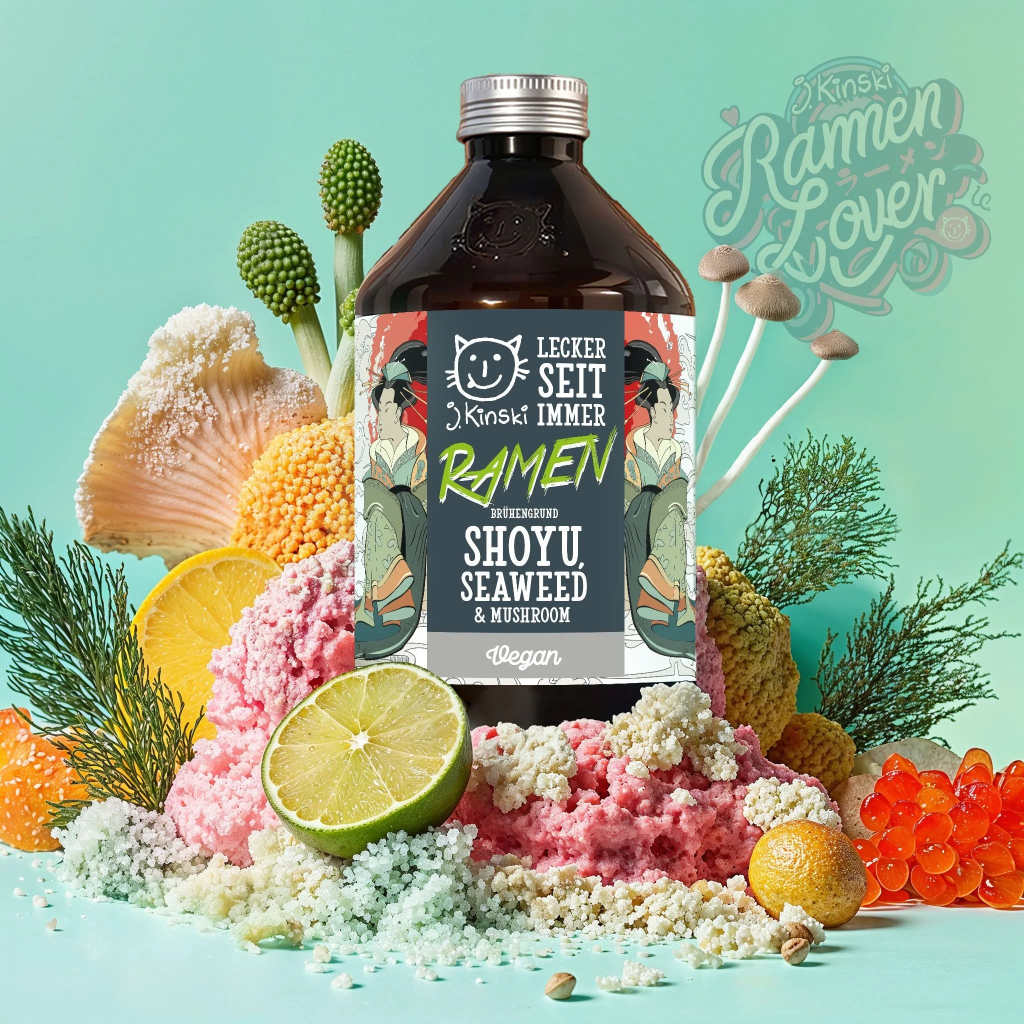 Bio Shoyu-Seaweed-Mushroom - Vegane Gemüsebrühe für Ramen - J.Kinski - 525ml