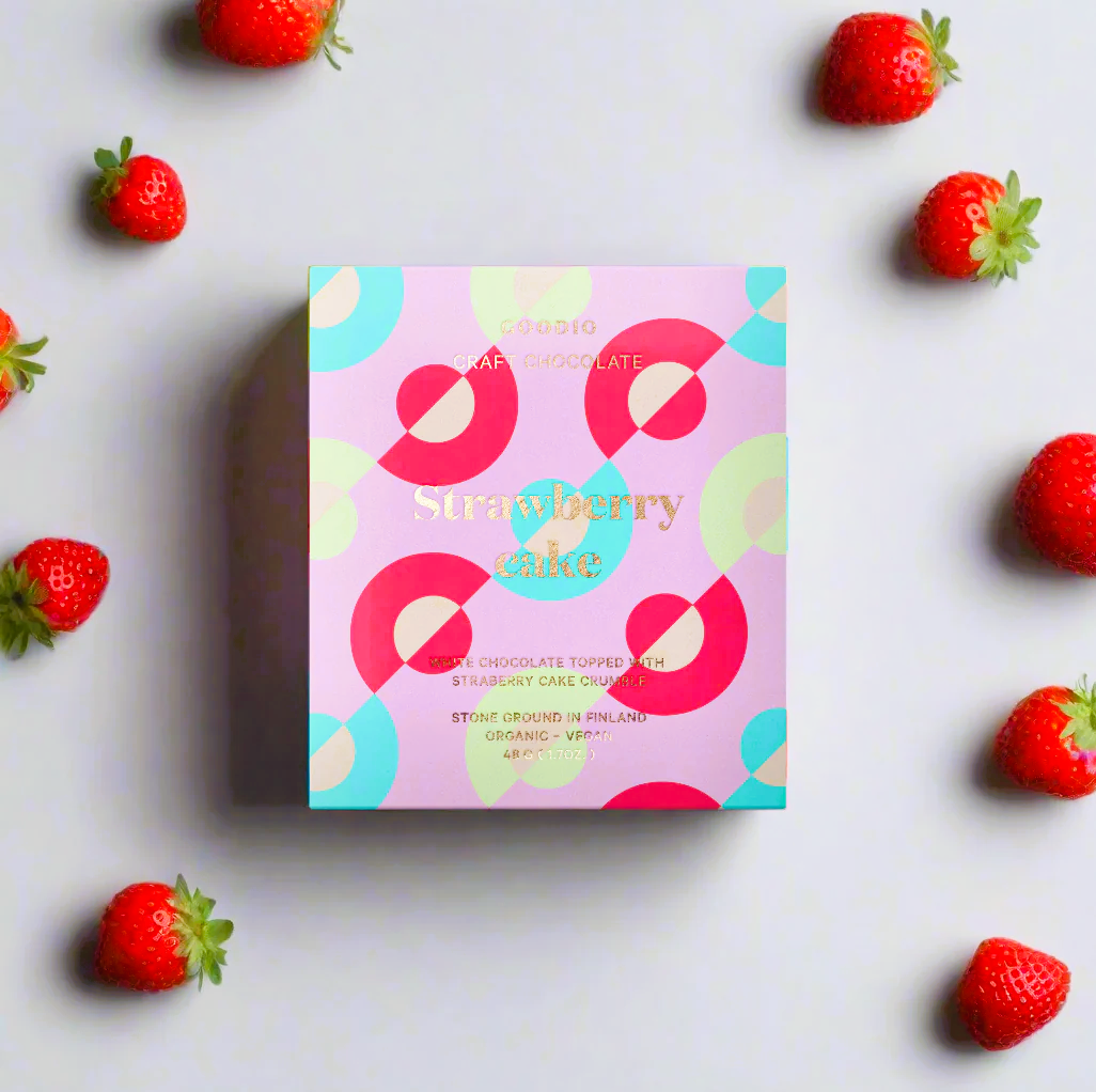 Strawberry Cake 20% - Handmade Vegan Organic Chocolate - Goodio Chocolate Finland - 48g