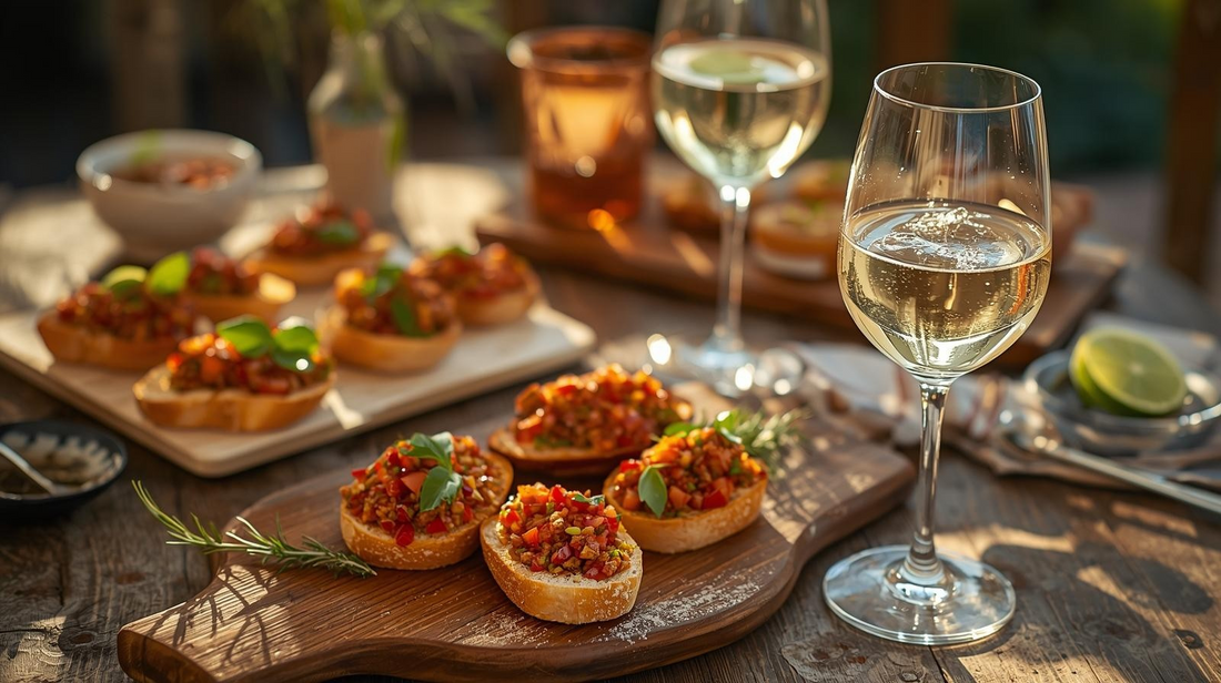 Aperoplatte mit Crostini und Weisswein