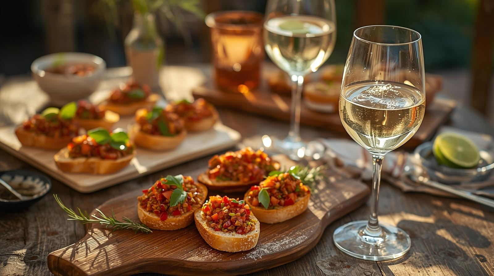 Aperoplatte mit Crostini und Weisswein