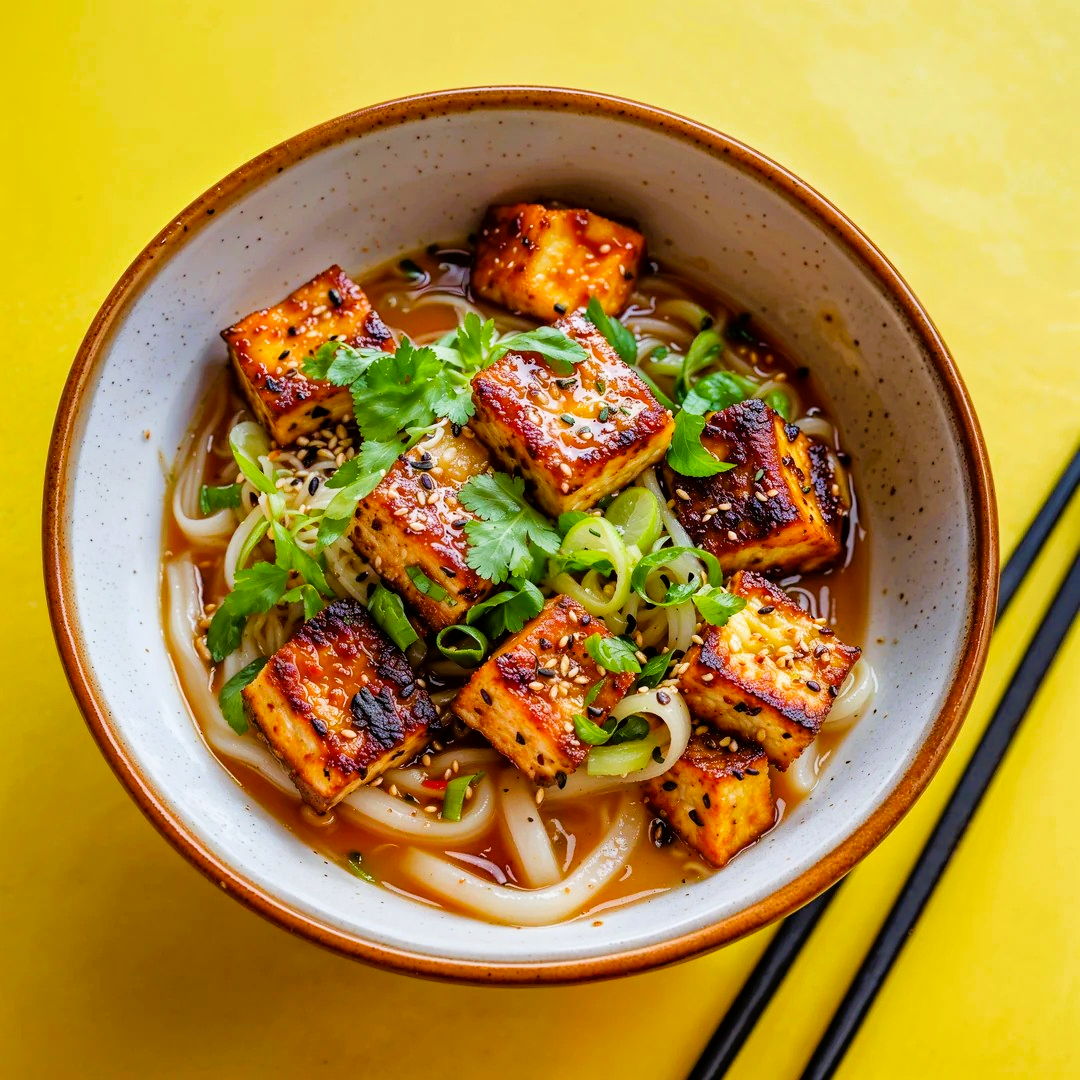 Lemon Shoyu Nudelsuppe mit gebratenem Tofu