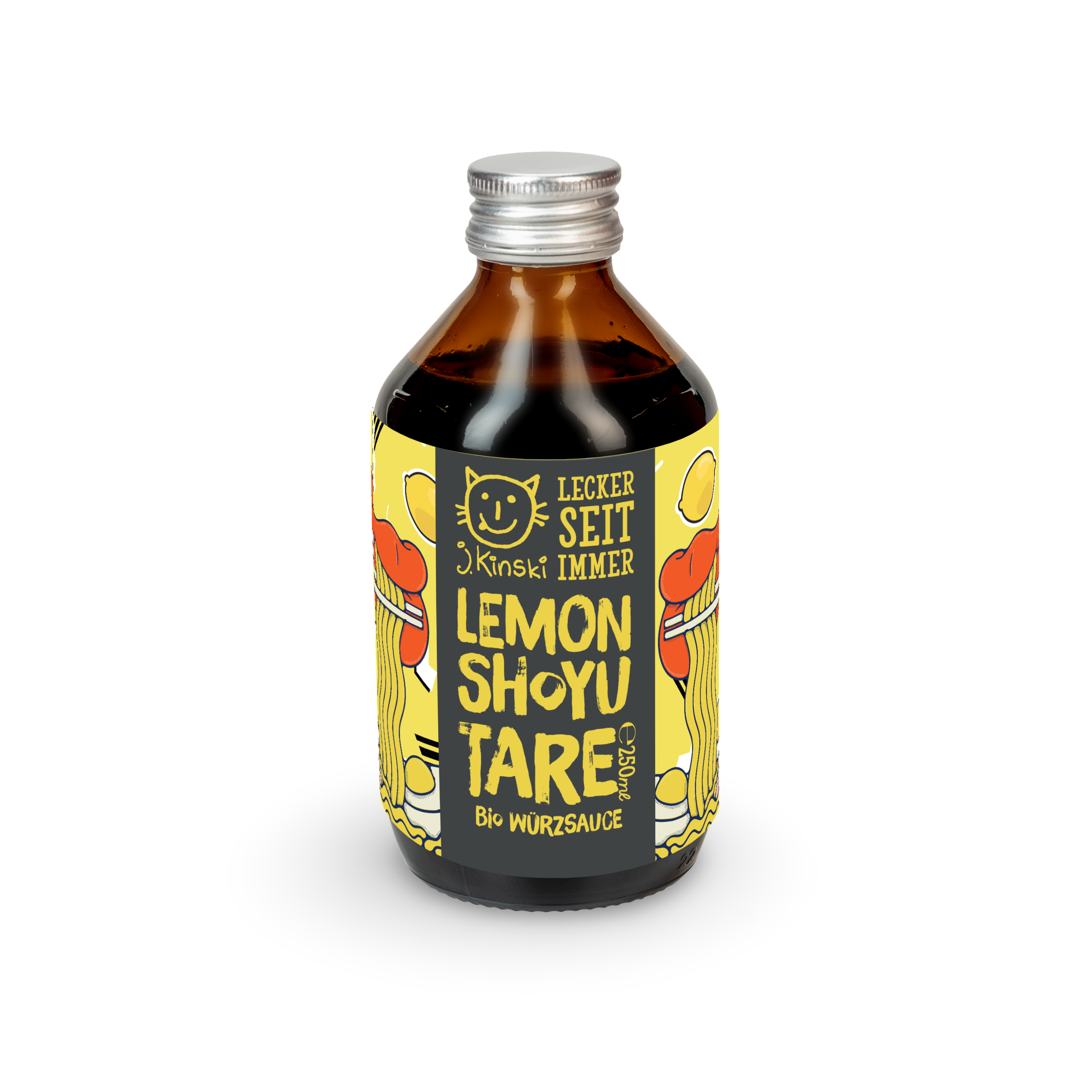 Bio-Würzsauce Lemon Shoyu Tare von J.Kinski, asiatische Zitronen-Sojasauce im Glas für Ramen und Bowls