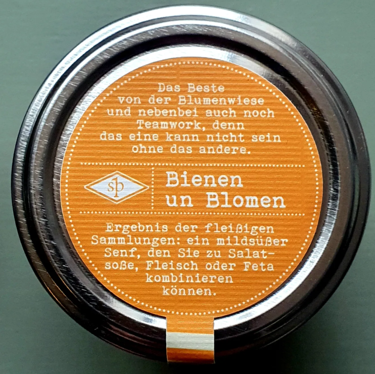 Senf mit Honig und Blütenblättern - Bienen un Blomen - Senf Pauli - 110ml