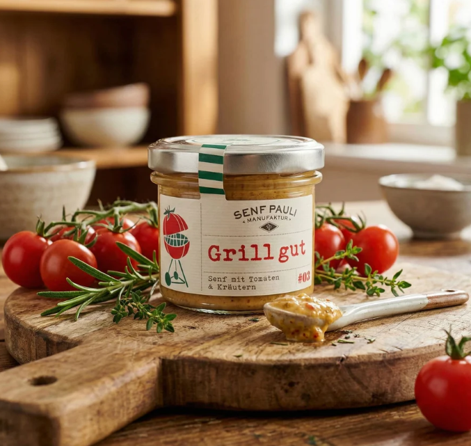 Senf mit Tomaten & Kräutern - Grill Gut - Senf Pauli -110ml